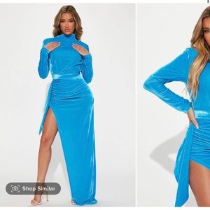Blue Angelina velvet long sleeve maxi dress- worn once